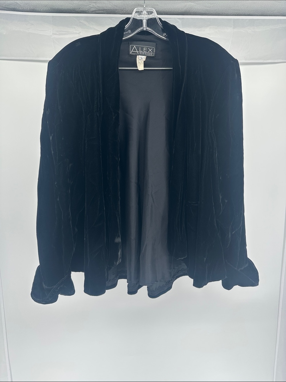 Alex Evenings Black Velvet Open-Front Jacket